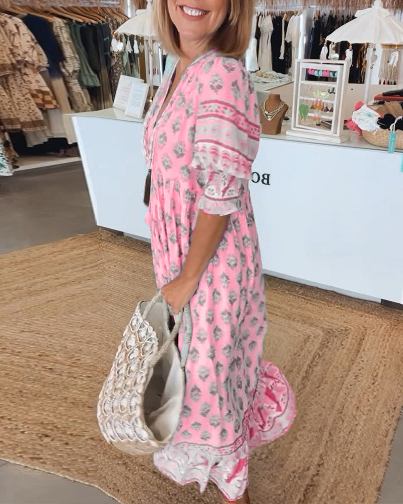 Modena - Printed Casual Dress with V-Neck