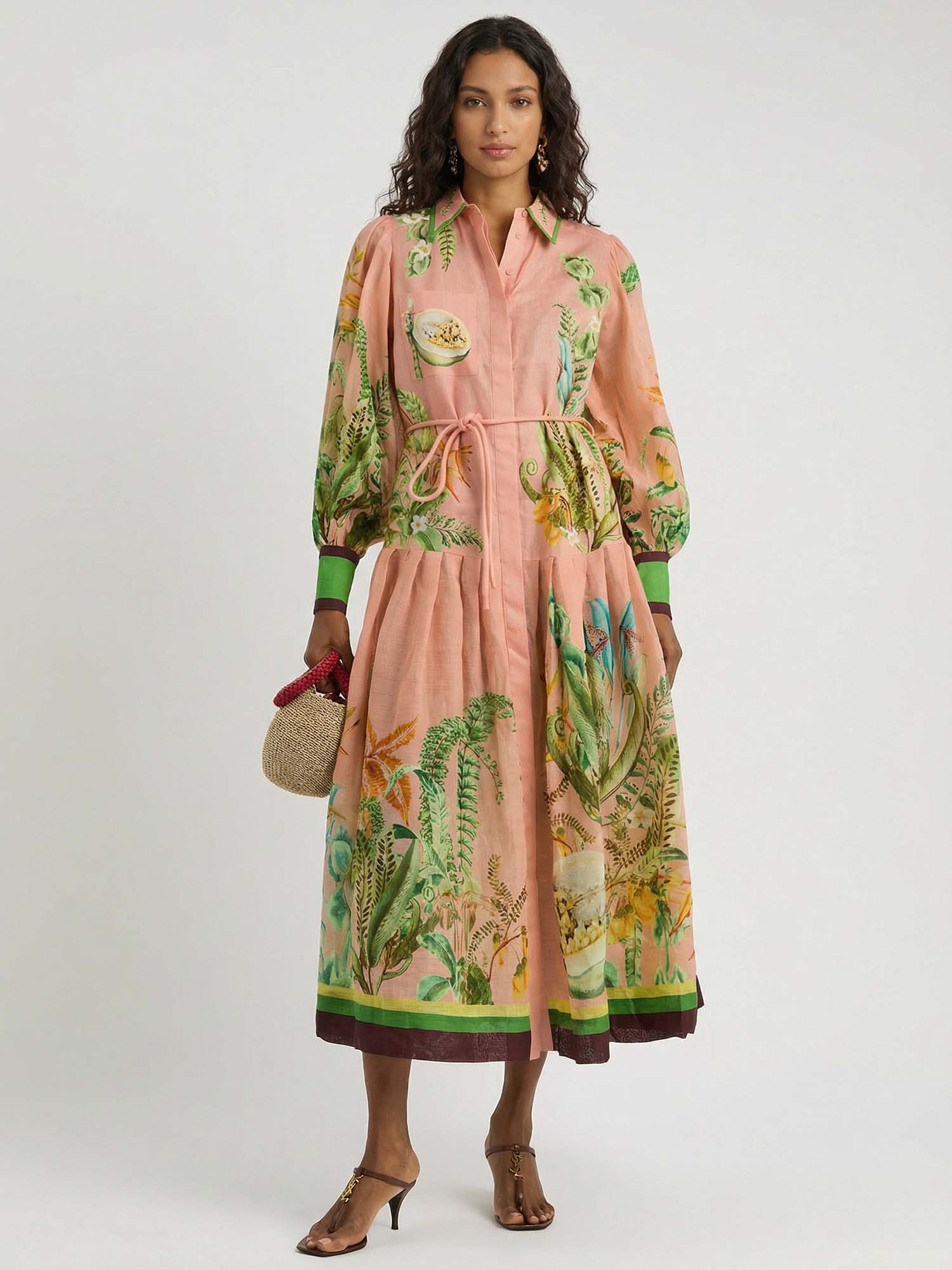 Maxi dress in velvet with a papaya belt