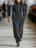 Women's Sport Maxi Dresses with Half-High Collar and Zipper MDA3197G9Y