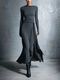Women's Grey Maxi Dresses - Embellished Wrap Dress