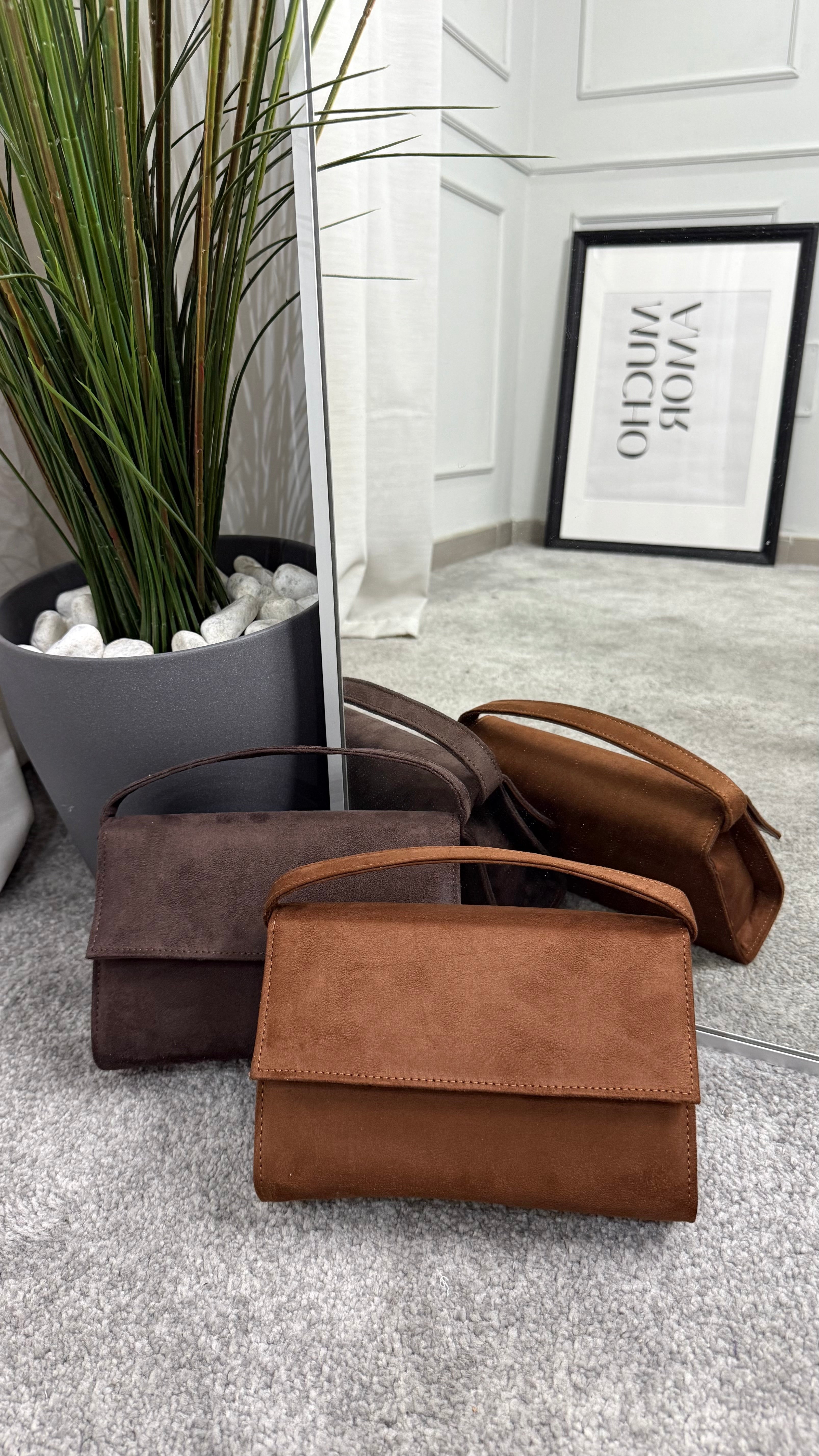 Suede leather handbag