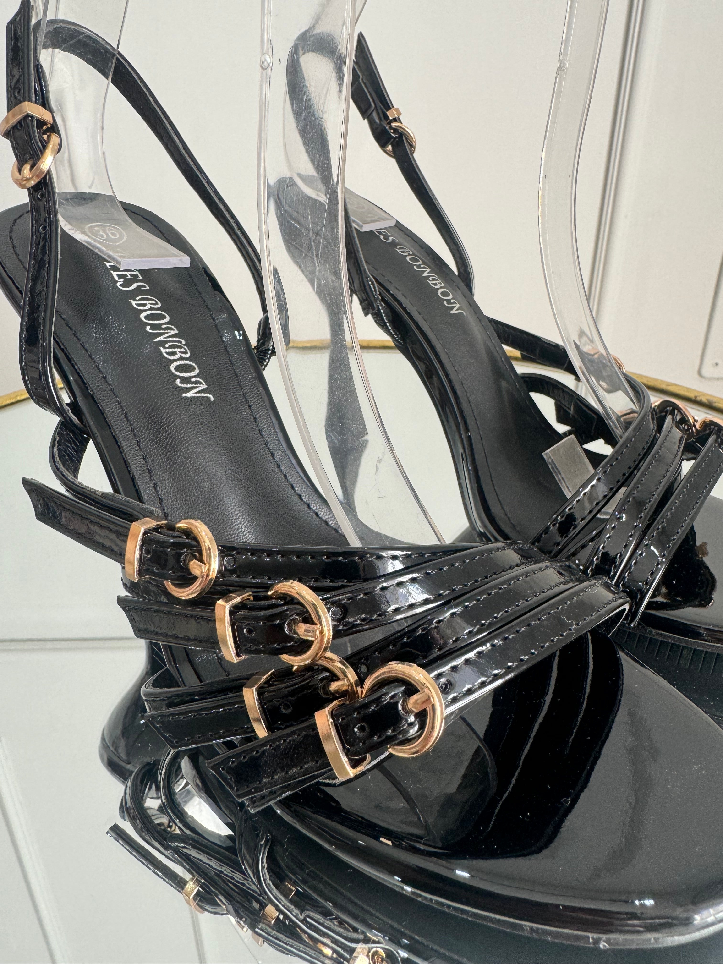 Patent leather buckle sandal