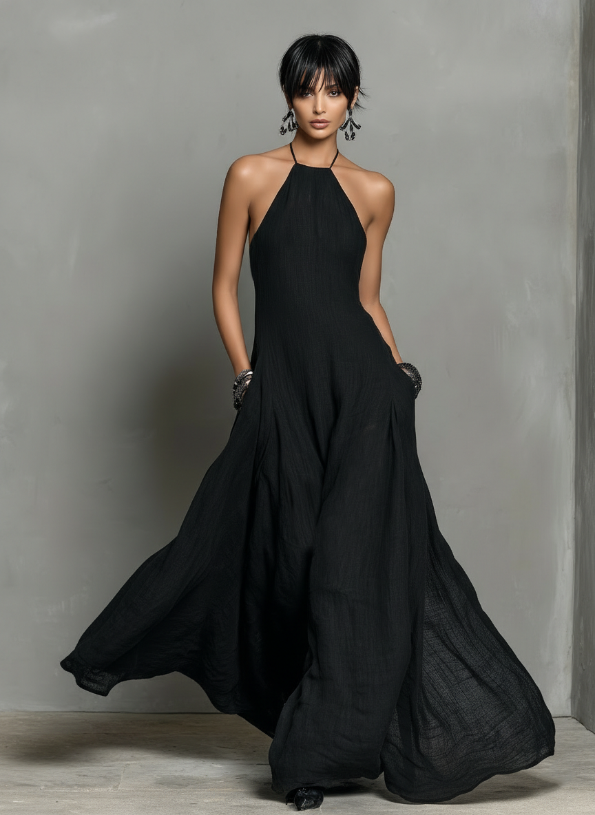Women's Sleeveless Minimalist Maxi Dress in Linen Blend MDZ2210A0Y