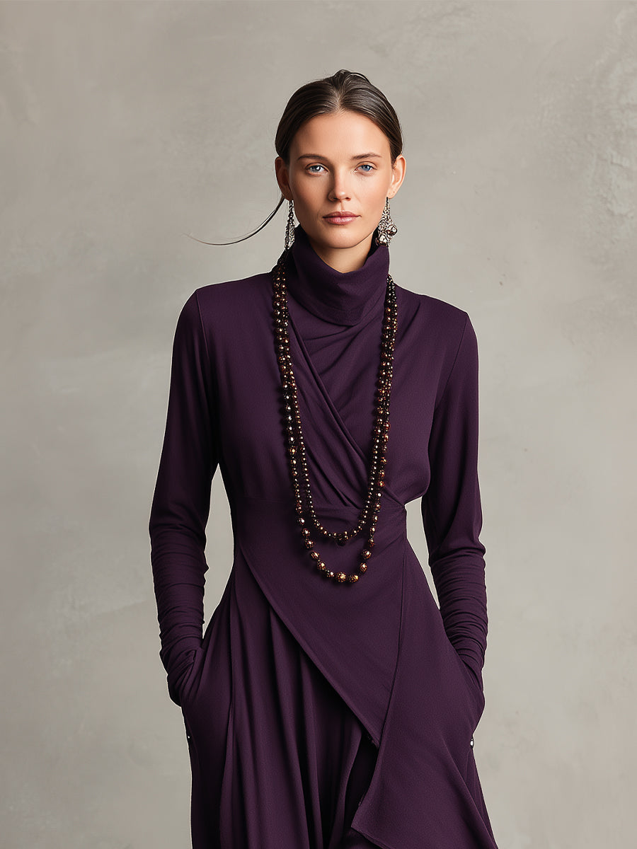 Women's Asymmetric Jacket Maxi Dress in Purple