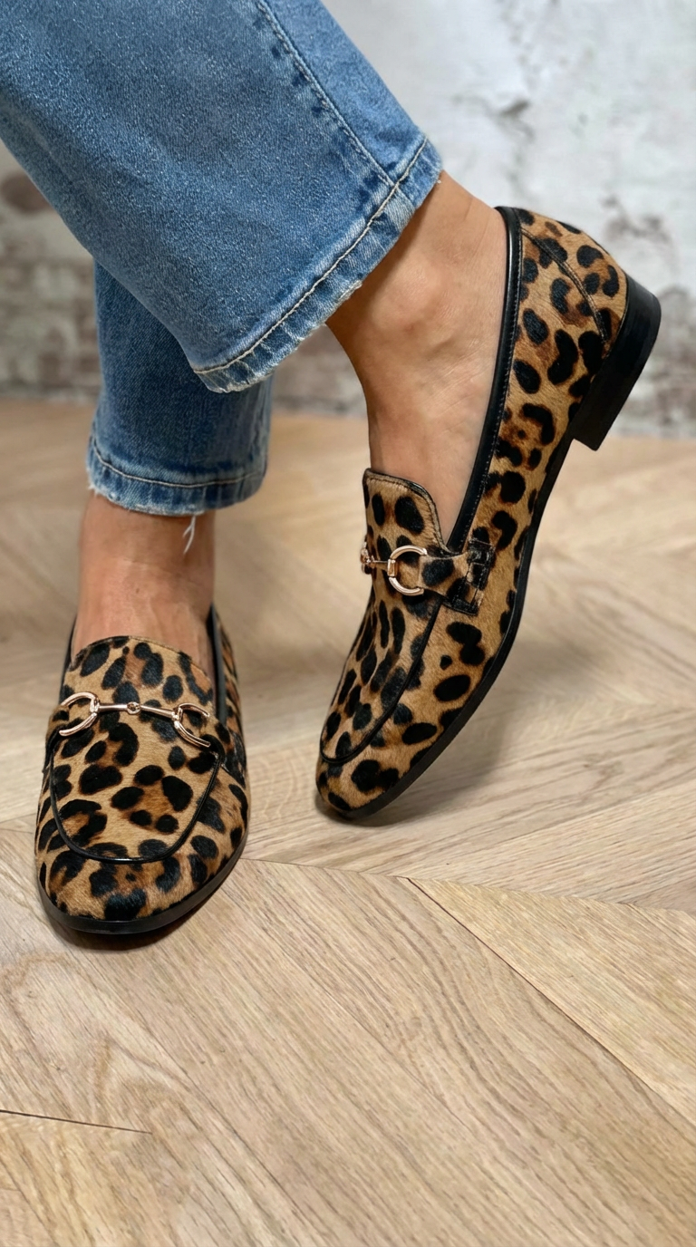 Loafer boots with animal print and metallic detail
