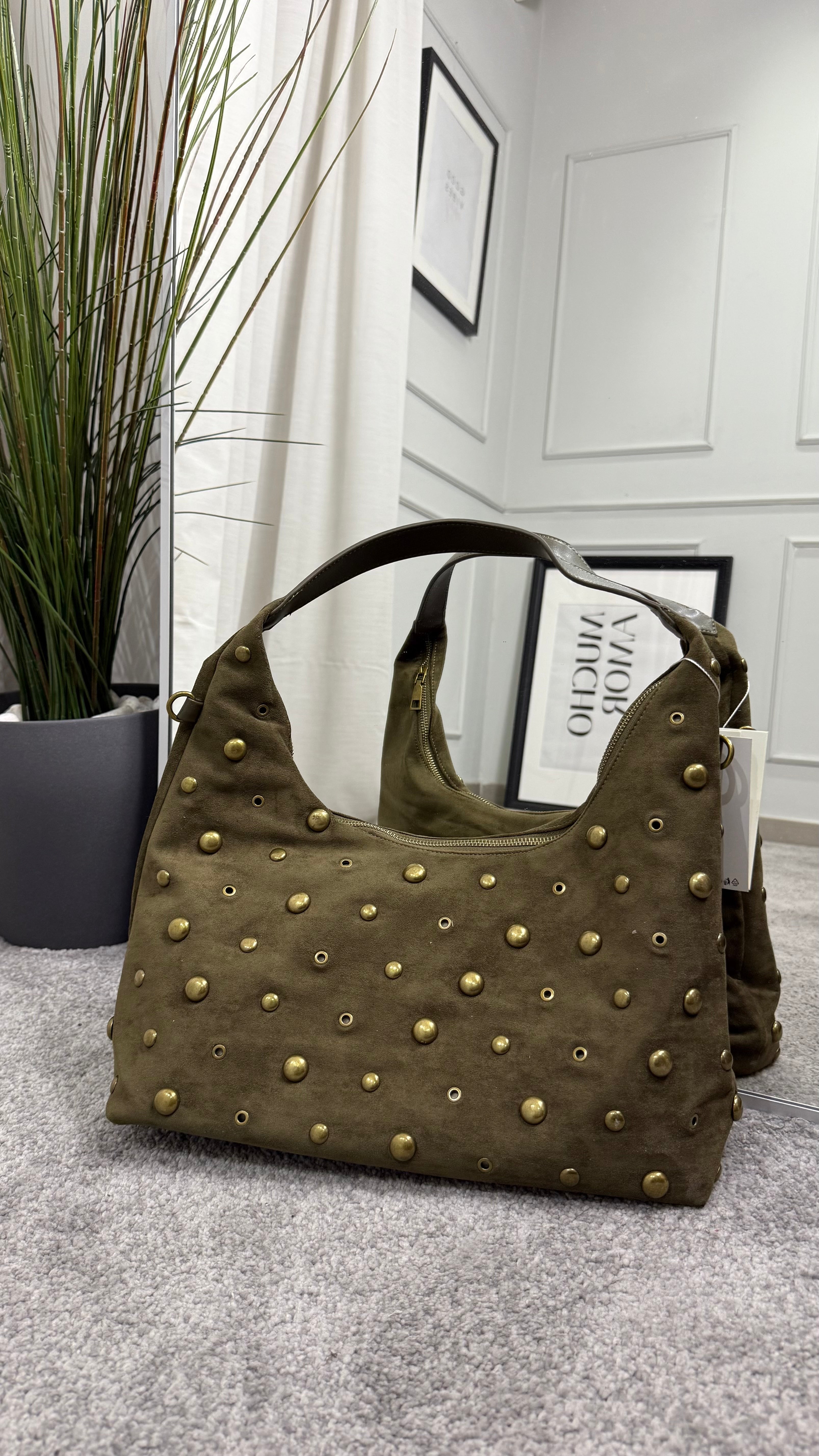 Suede bag with studs