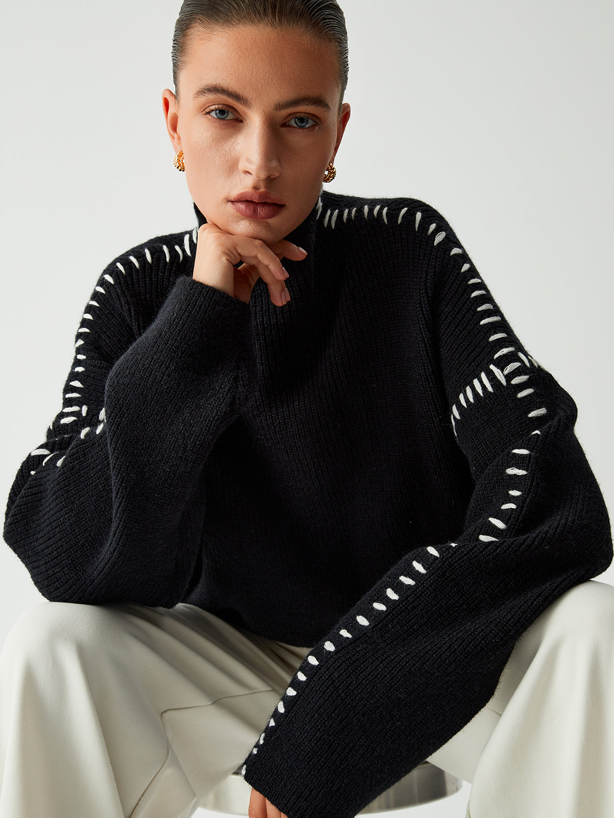 Alma - Turtleneck sweater with pique details
