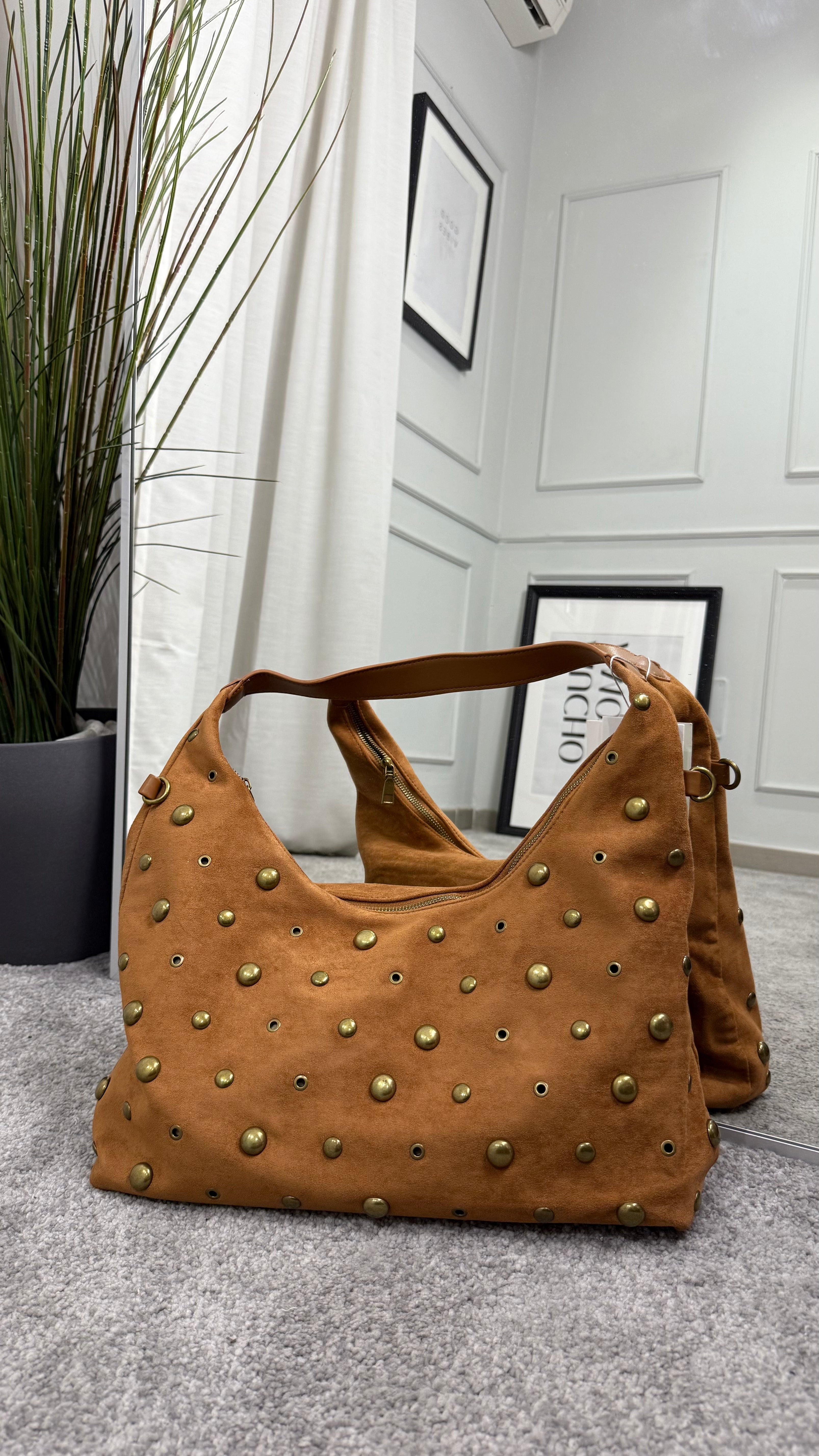 Suede bag with studs