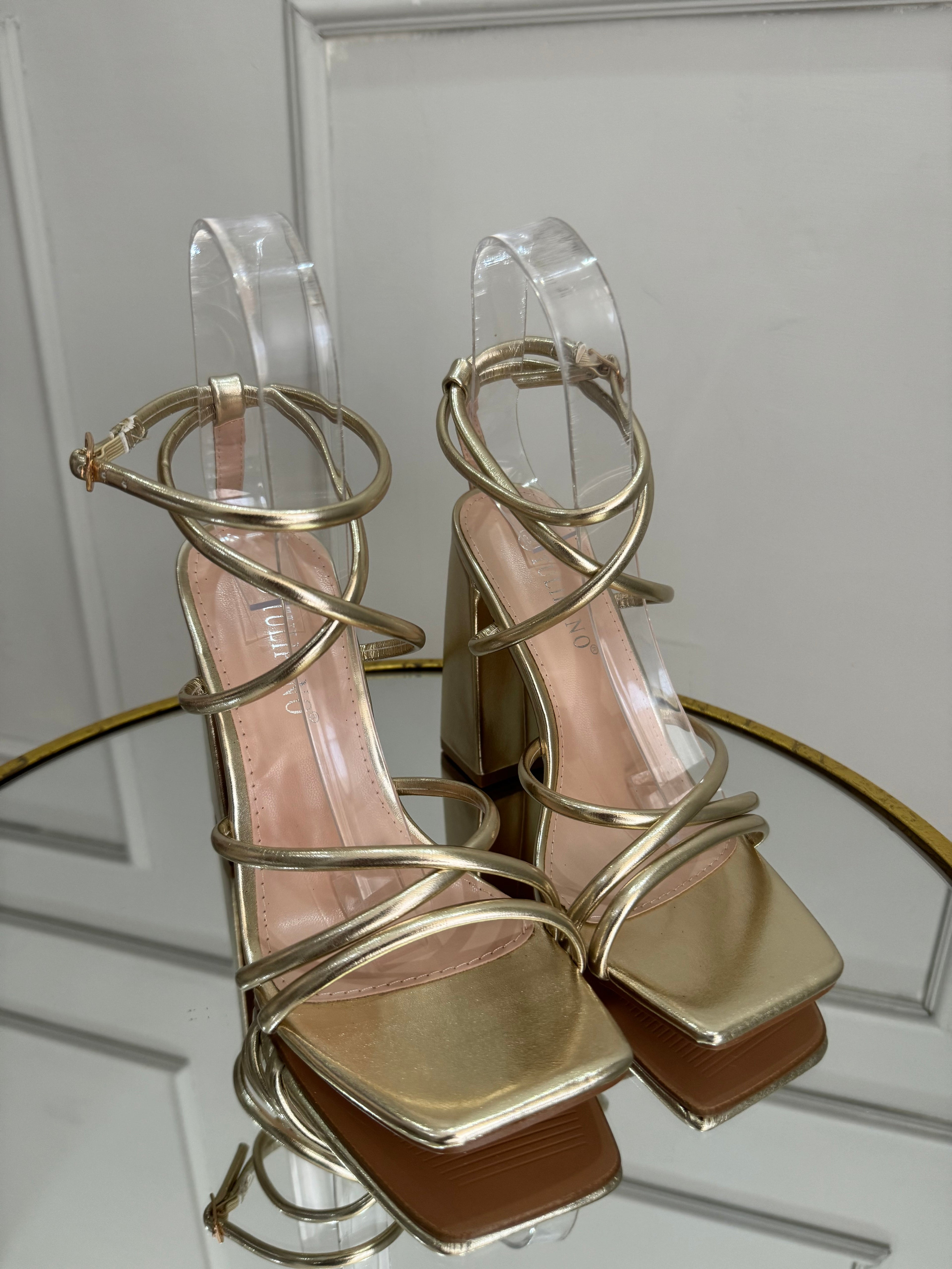 Gold wide-heeled sandal