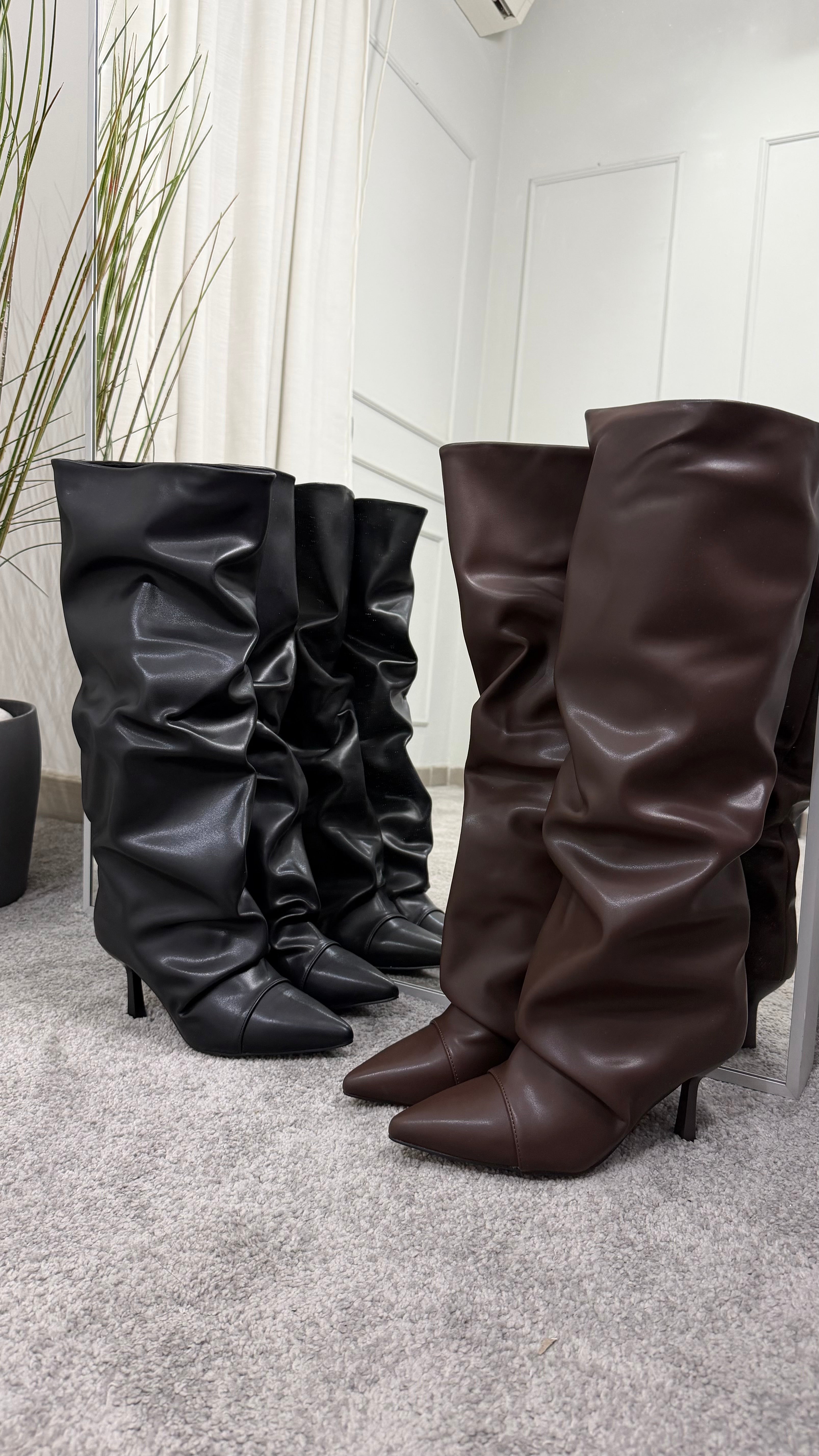 Synthetic leather wide-calf boot