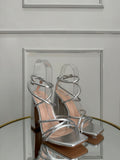 Silver sandal with a block heel