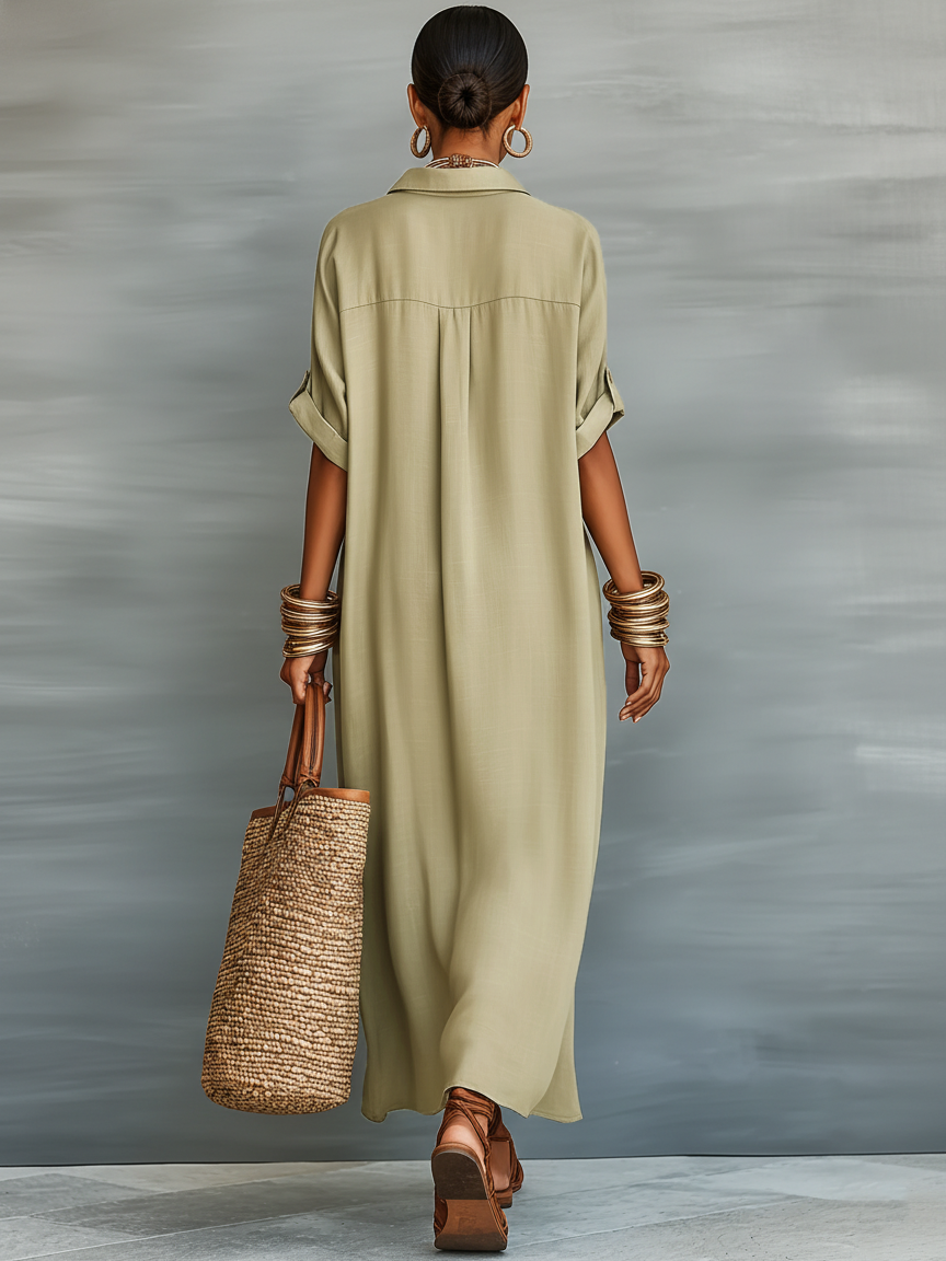 Women's designed linen maxi dresses with short sleeves