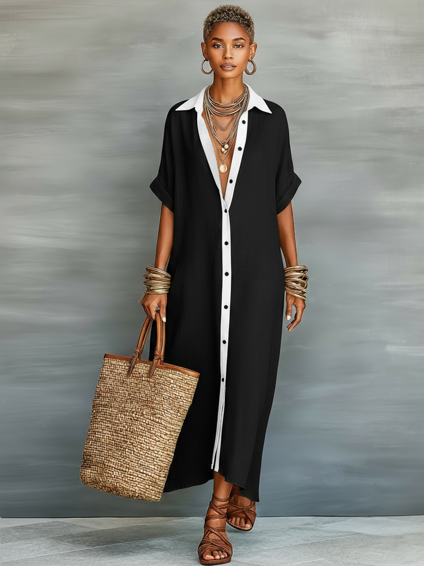 Women's designed linen maxi dresses with short sleeves