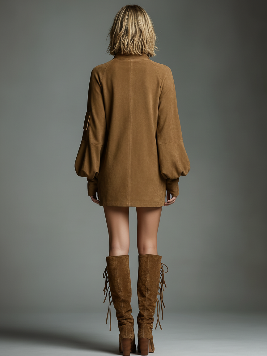 Women's Loose Knit Turtleneck Mini Dress