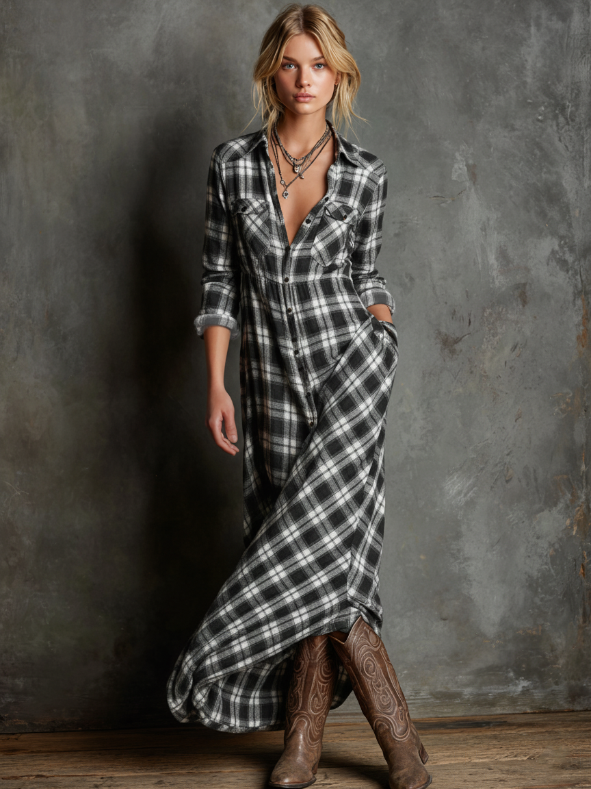 Women's maxi dresses with a V-neck and stripes