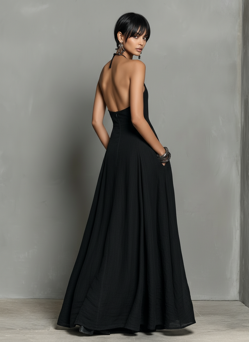 Women's Sleeveless Minimalist Maxi Dress in Linen Blend MDZ2210A0Y