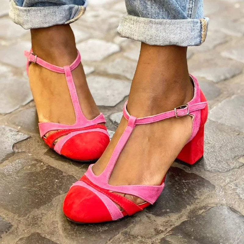 Shoe with T-bar strap and block heel