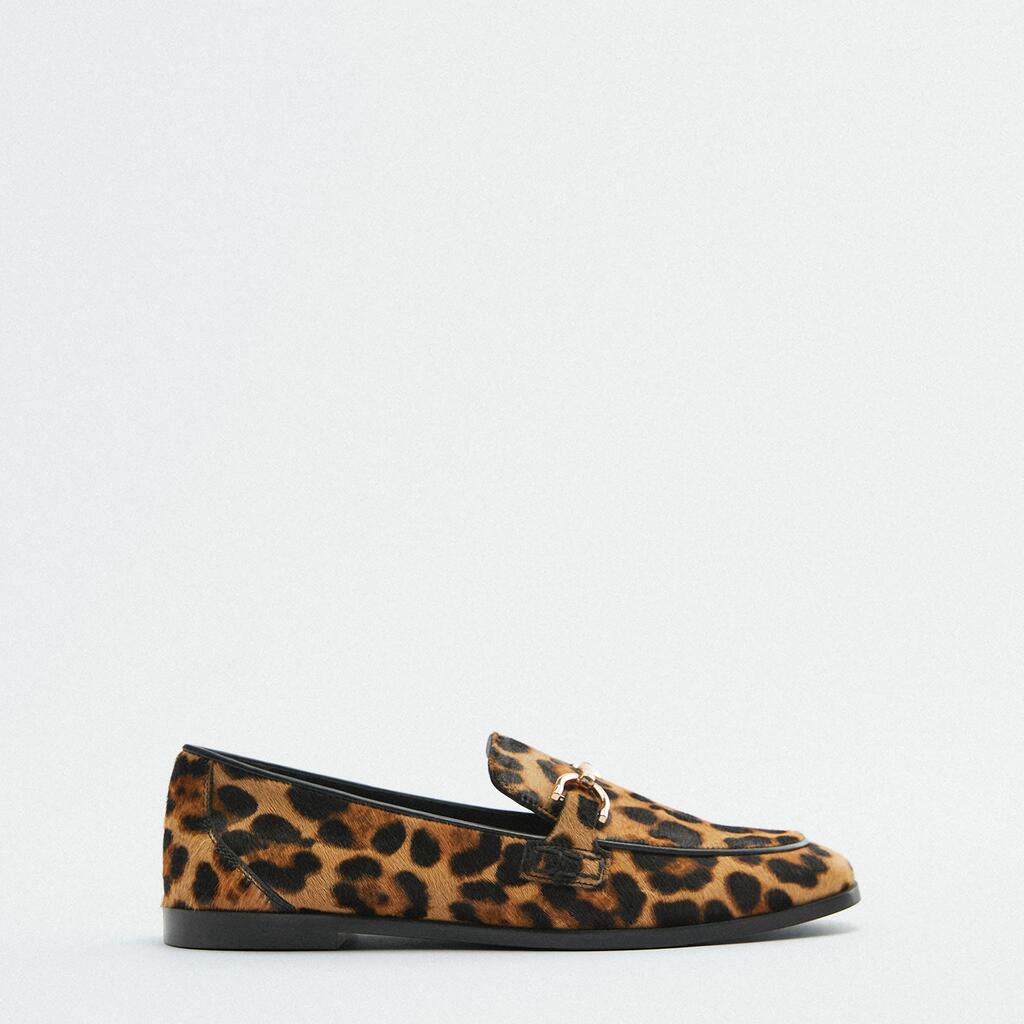 Loafer boots with animal print and metallic detail