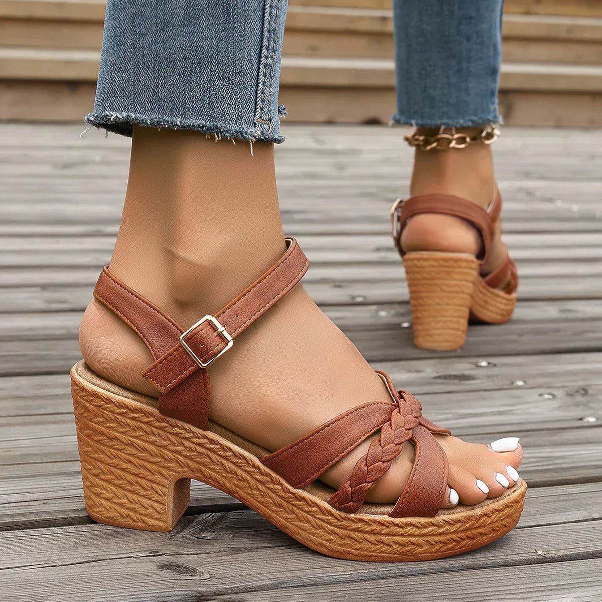 Woven high-heeled sandals