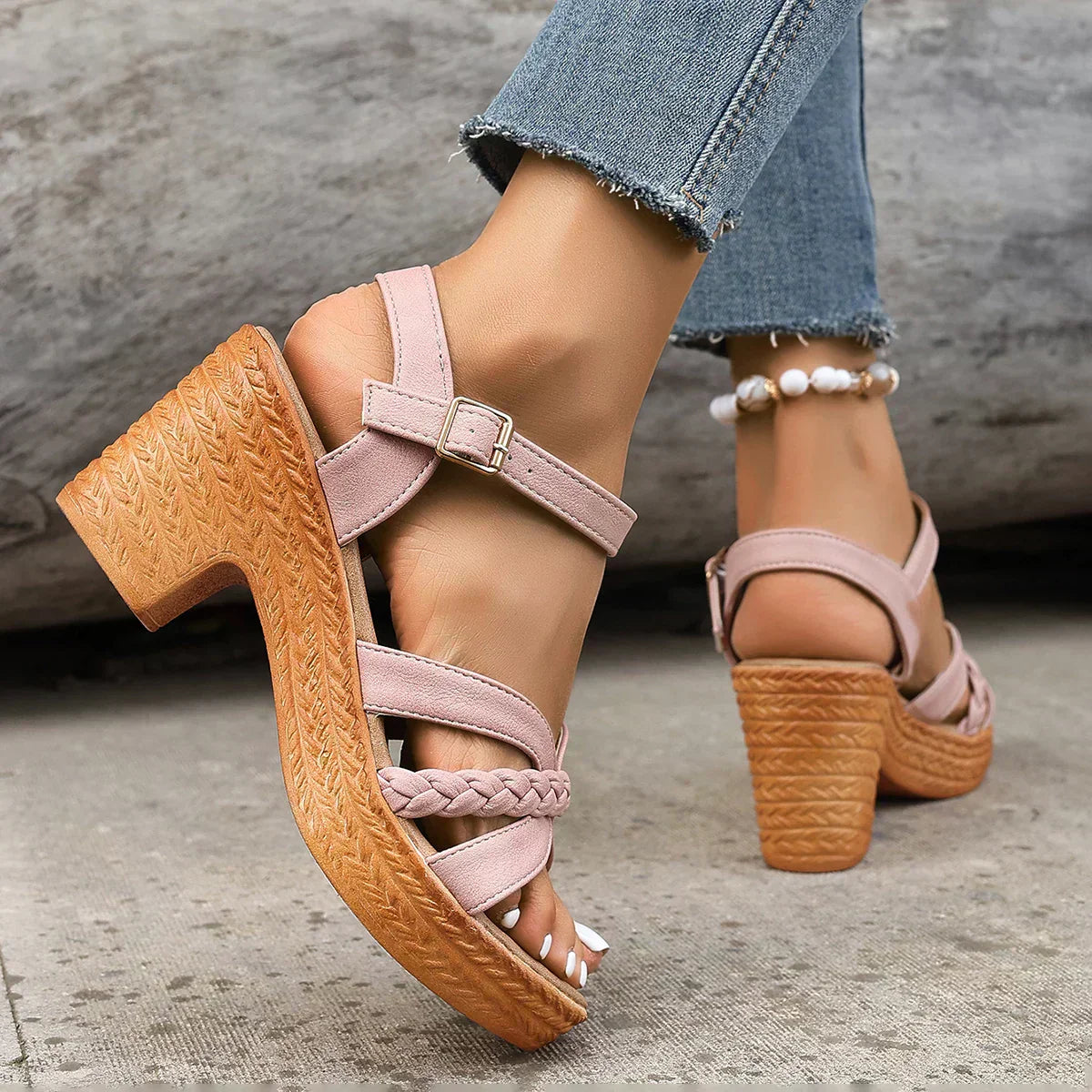 Woven high-heeled sandals