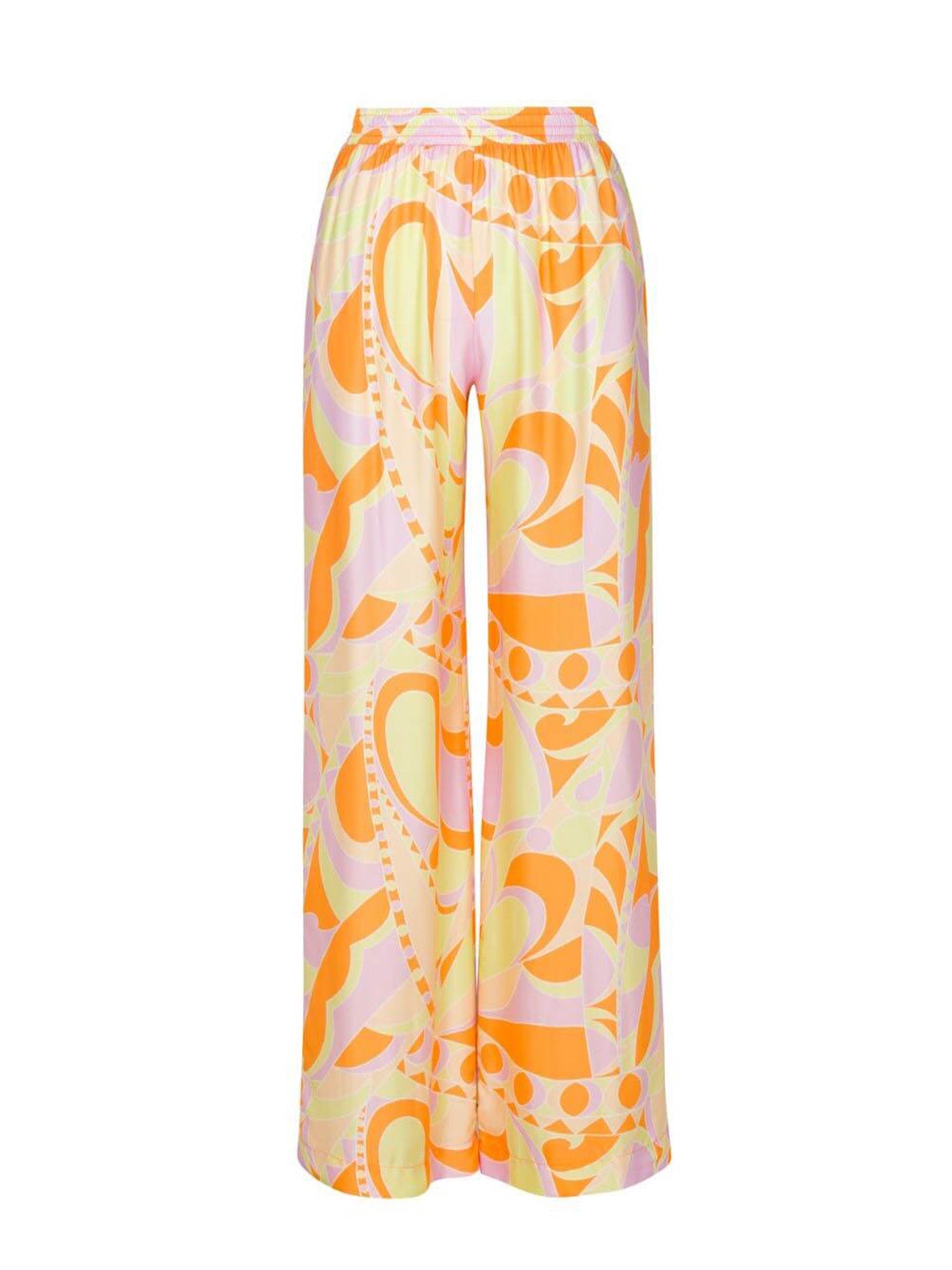 Wide-leg trousers with tropical beach graphic print