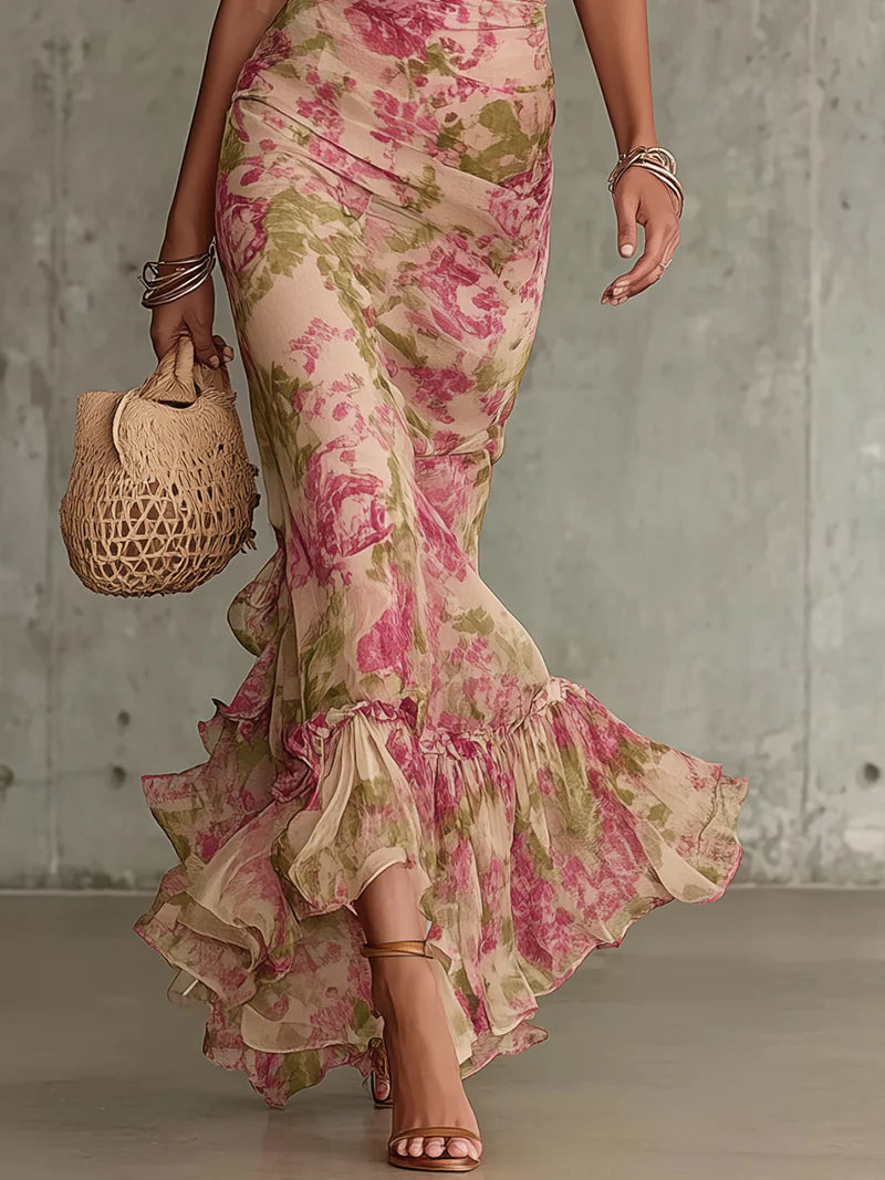 Fiora - maxi dress with vintage rose print and puff sleeves