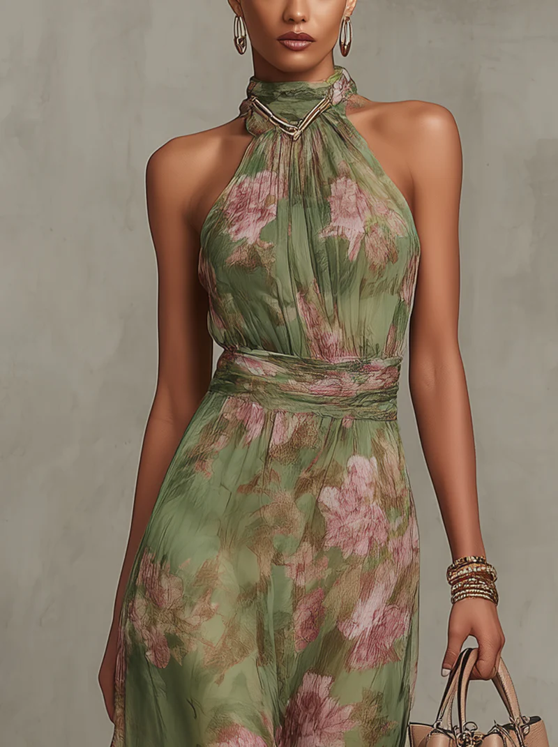 Livia - Maxi Dress with Floral Collar