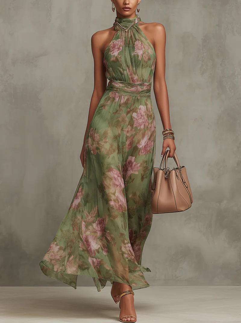 Livia - Maxi Dress with Floral Collar
