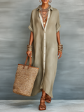 Women's designed linen maxi dresses with short sleeves