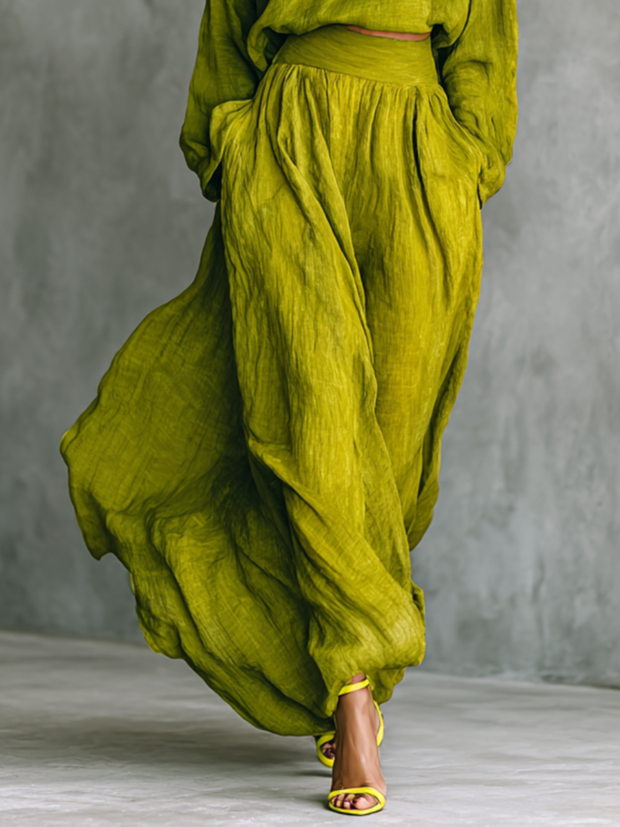Women's green cotton and linen blend garment