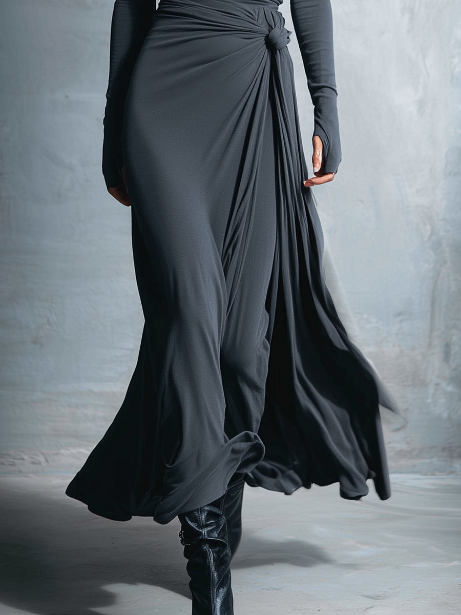 Women's Grey Maxi Dresses - Embellished Wrap Dress