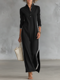 Women's maxi dresses with a minimalistic button-down collar and white trim