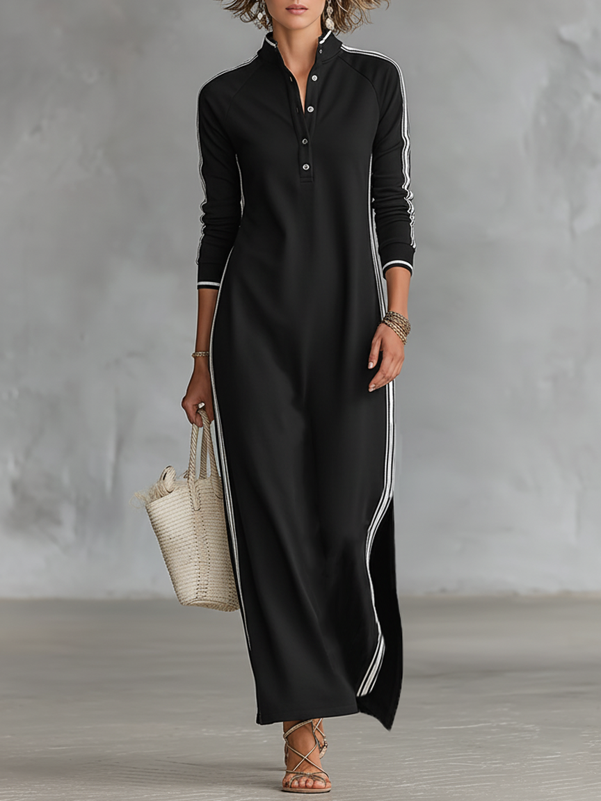 Women's maxi dresses with a minimalistic button-down collar and white trim