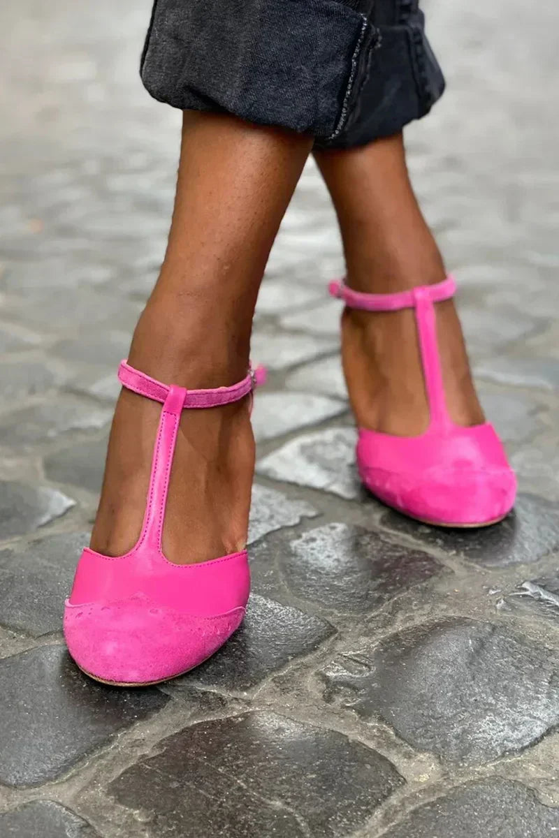 Closed-toe sandal with a T-bar strap