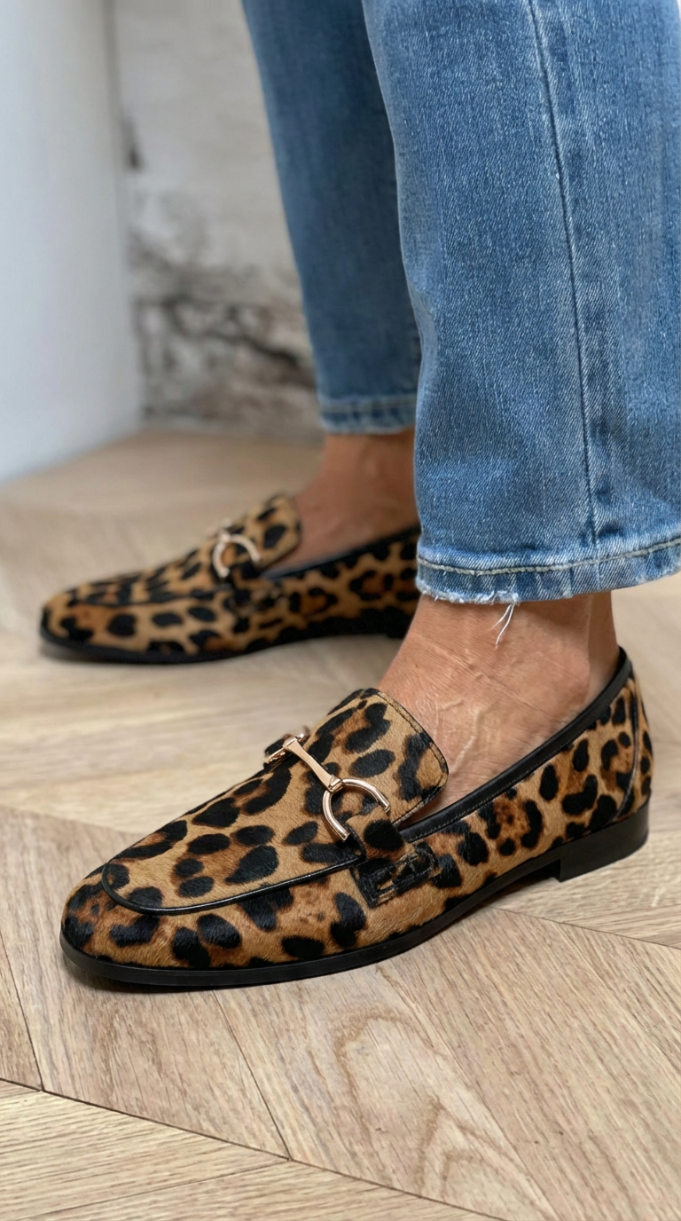 Loafer boots with animal print and metallic detail