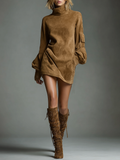 Women's Loose Knit Turtleneck Mini Dress