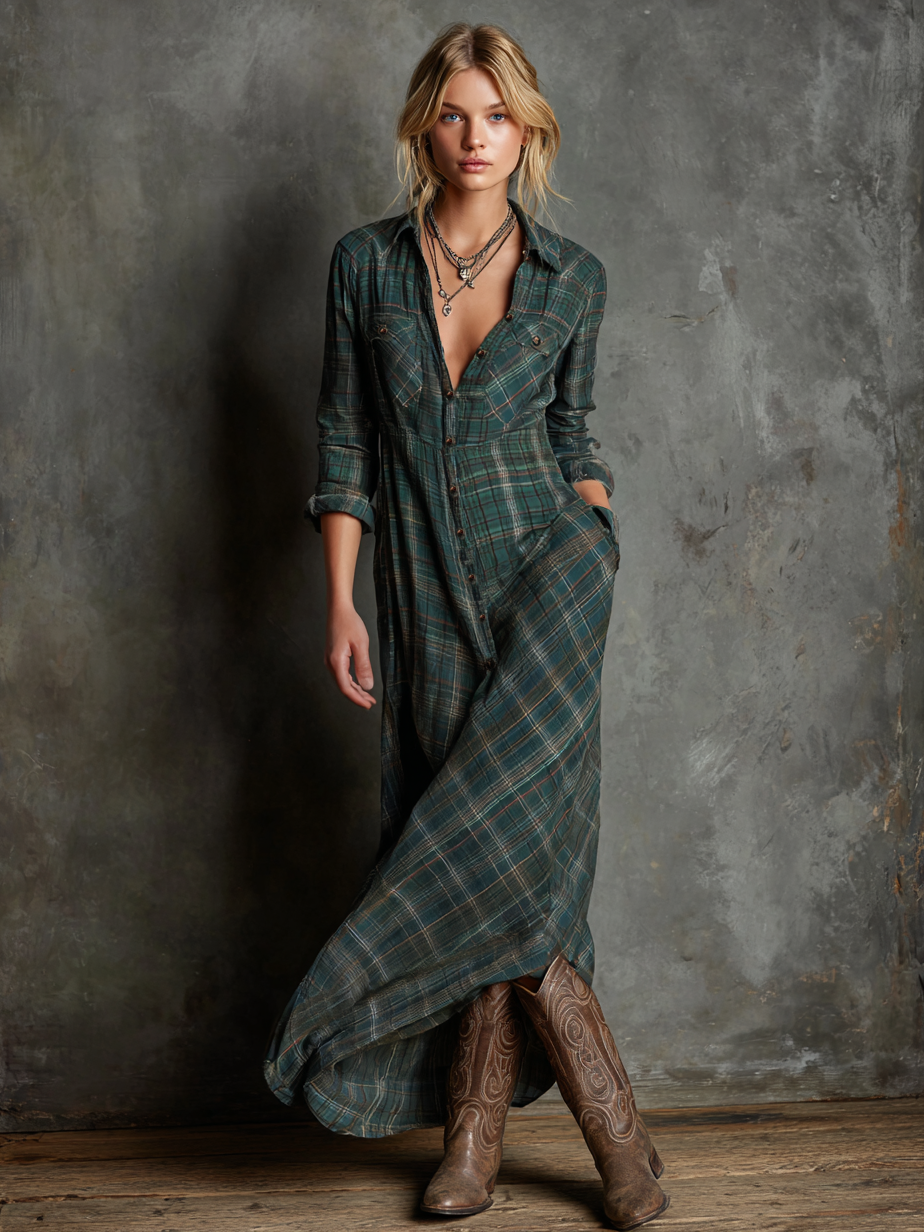 Striped maxi dress with a collar