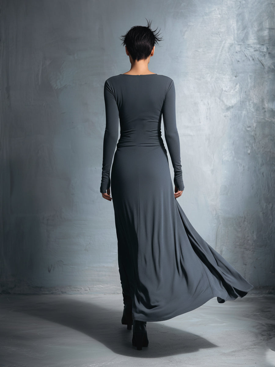 Women's Grey Maxi Dresses - Embellished Wrap Dress