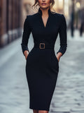 Lina - elegant black dress with a belt