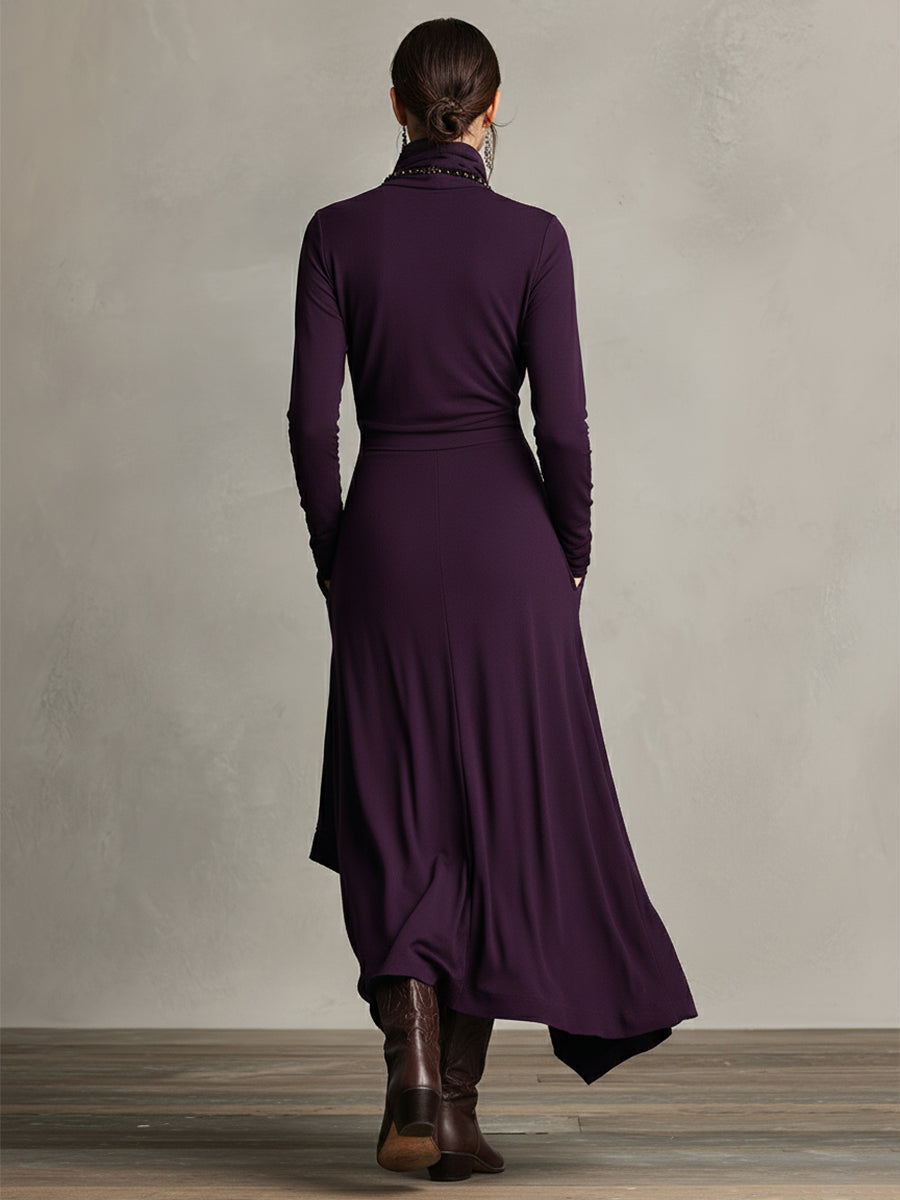 Women's Asymmetric Jacket Maxi Dress in Purple