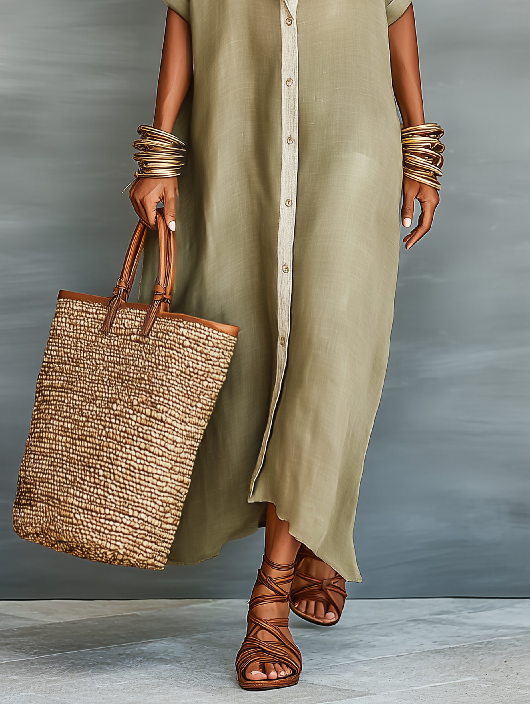 Women's designed linen maxi dresses with short sleeves