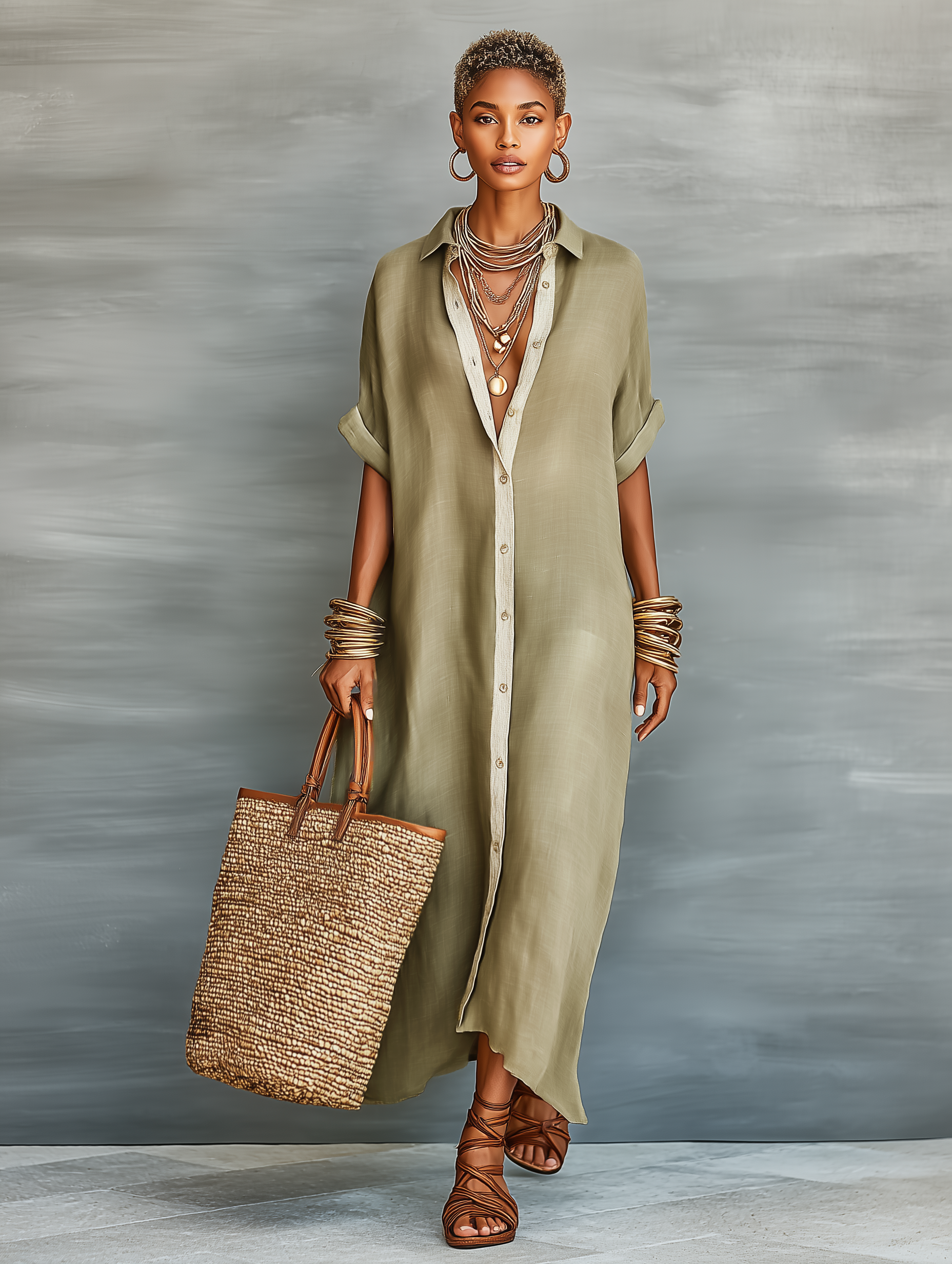 Women's designed linen maxi dresses with short sleeves