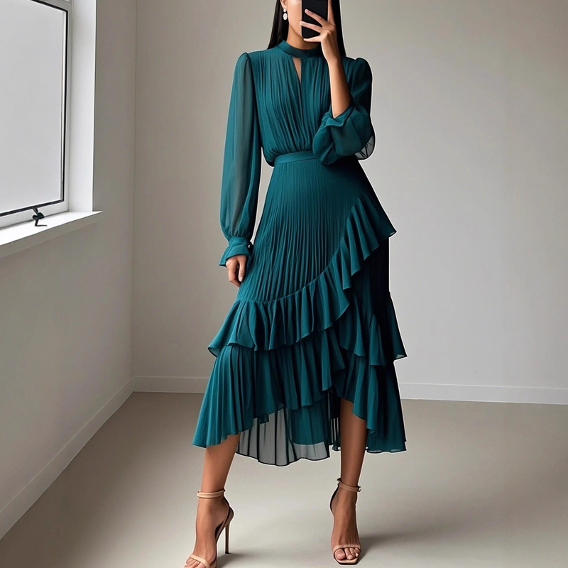 Elegant midi dress with pleats