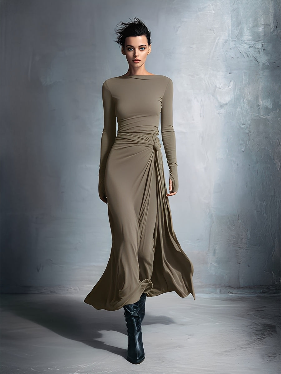 Women's Grey Maxi Dresses - Embellished Wrap Dress