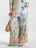 Wide-leg pants with pastel floral print